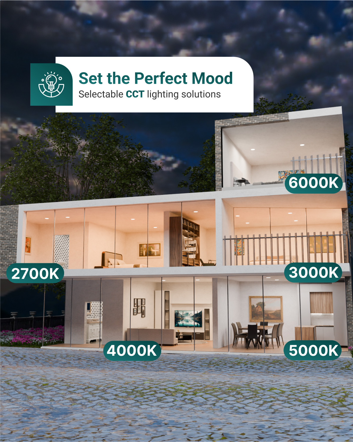 Illuminate your space with selectable hues that are also ideal for visual sensitivity.
