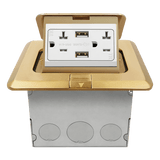 Enerlites Square Brass Pop-Up Floor Box Kit with Tamper-Resistant 2.1A USB-A Charger