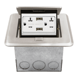 Enerlites Nickel Square Soft Pop-Up Floor Box Kit with Tamper-Resistant 4.0A USB Charger Receptacle