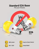 A19 LED Bulb, Yellow Bug Light, Dusk to Dawn Photocell, 480 Lumens