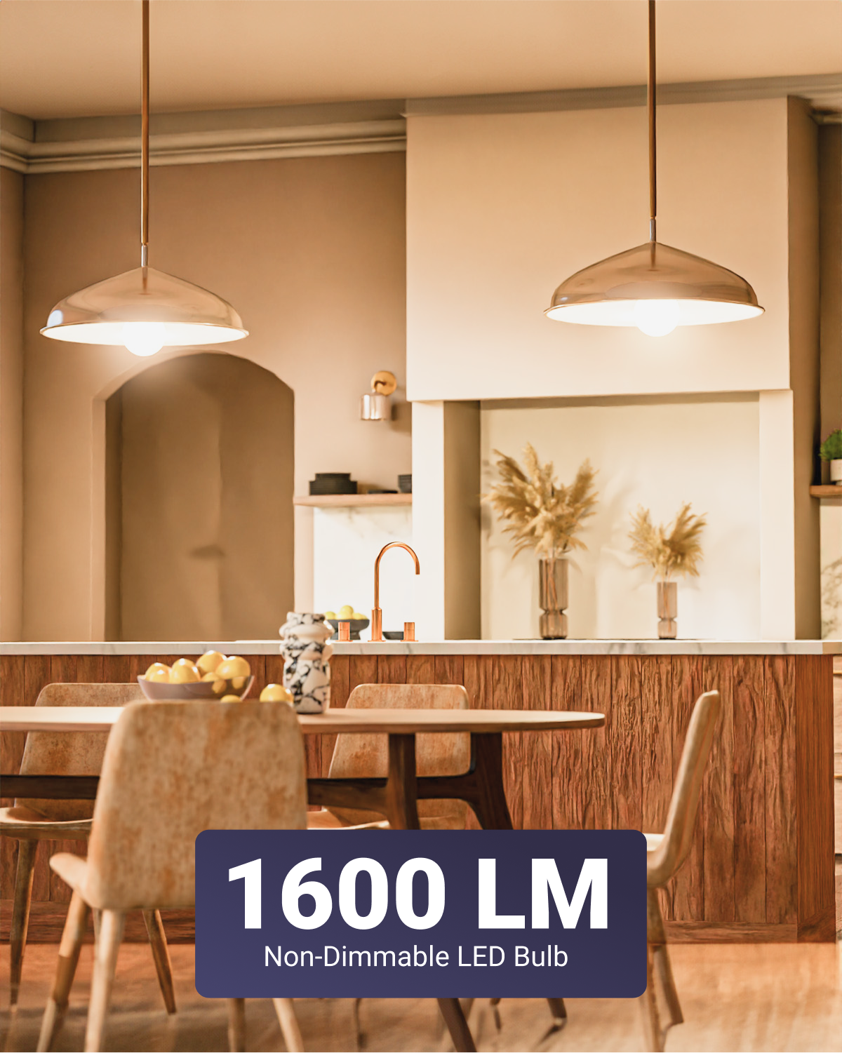 At 1600 Lumens, the bulb emits bright light that illuminates your indoor space all around.