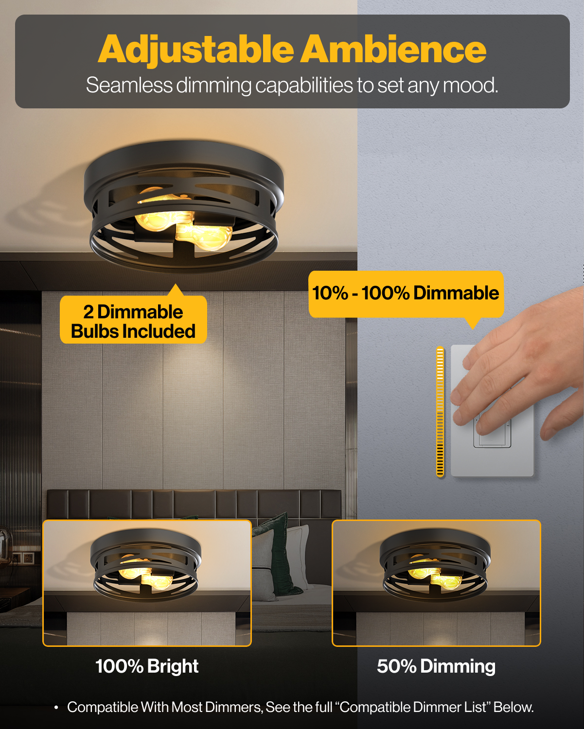 Set your preferred lighting intensity for the right mood and ambiance.
