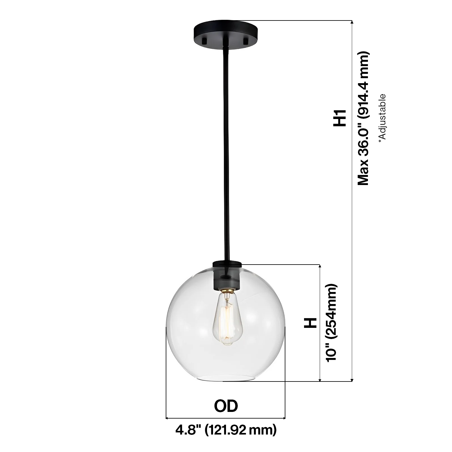 4 3/4" Wide Black & Clear Glass Orb LED Mini Pendant Light, P607D Series