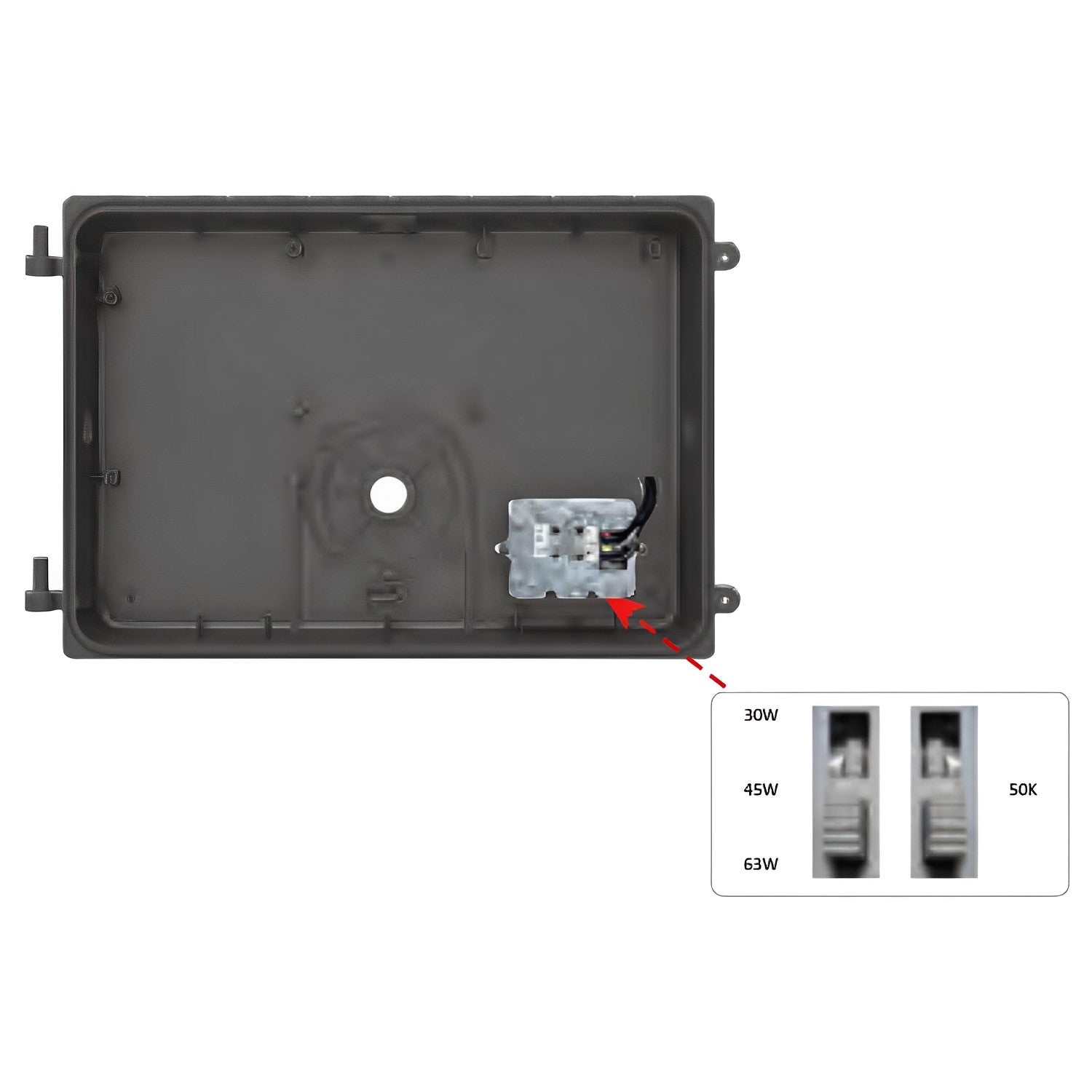 LED Wall Pack, Dusk to Dawn Photocell, 63W/45W/30W, Selectable Wattage & CCT, 8100 Lumens