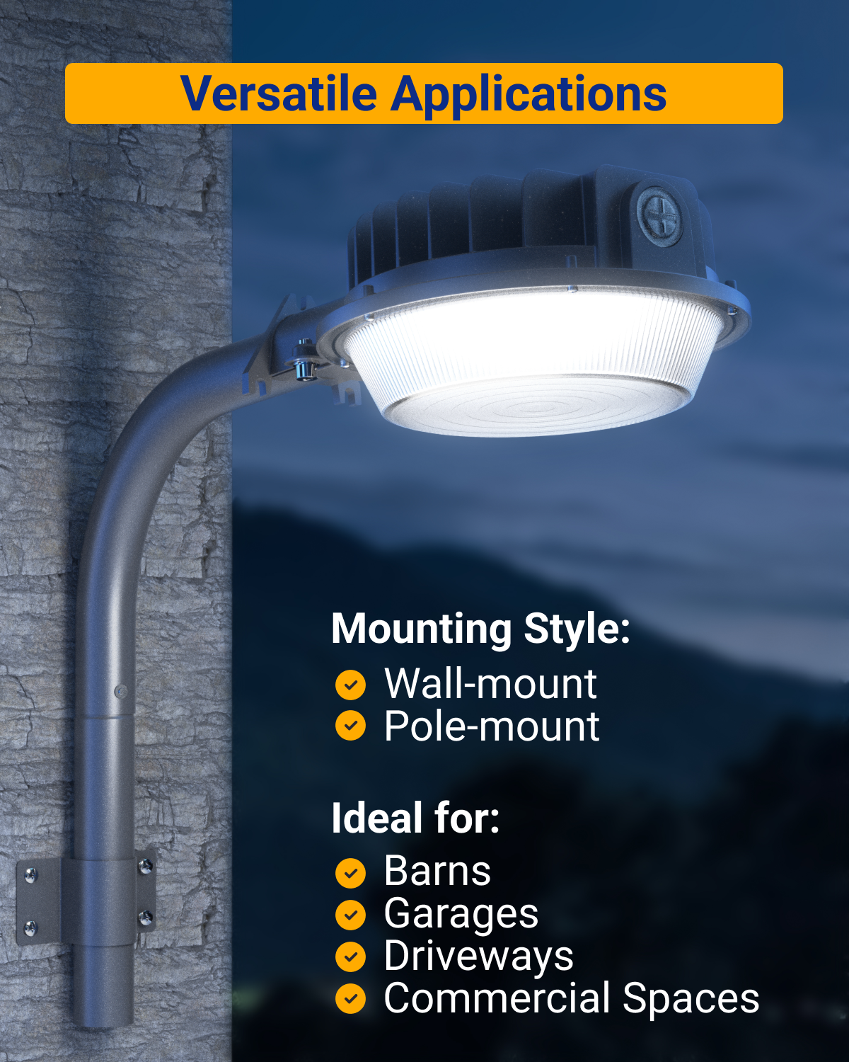 Ideal for indoor and outdoor locations, such as barns, garages, driveways, and commercial spaces.