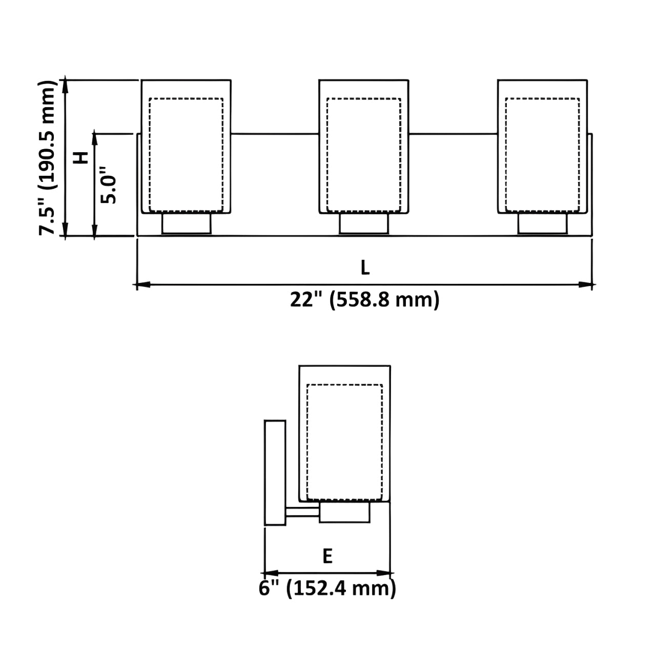 LED Satin Nickel Vanity Light, 22" Wide, 3-Light, 6610D Series
