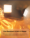 The emergency light will not act as a fire promotor to further spread flames, due to its certified fire resistance and self-extinguishing characteristics.