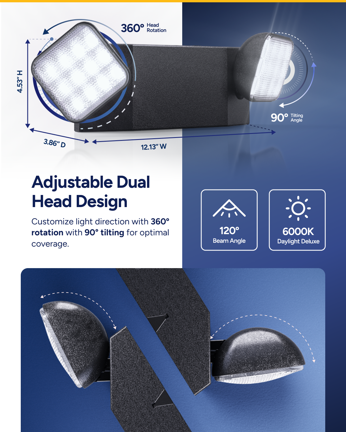 An adjustable head on emergency lights ensures optimal lighting coverage, allowing you to direct light exactly where it's needed during critical moments.