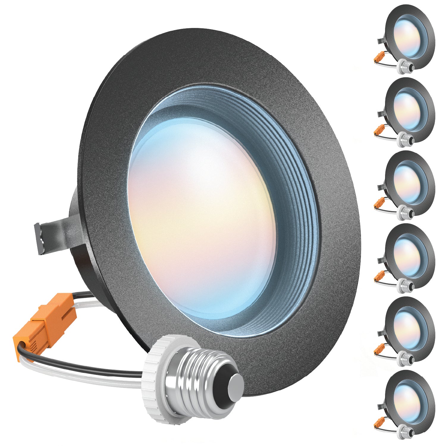 Recessed LED Retrofit Lighting, 4 Inch, Baffle, Black Trim, Selectable CCT, 600 Lumens