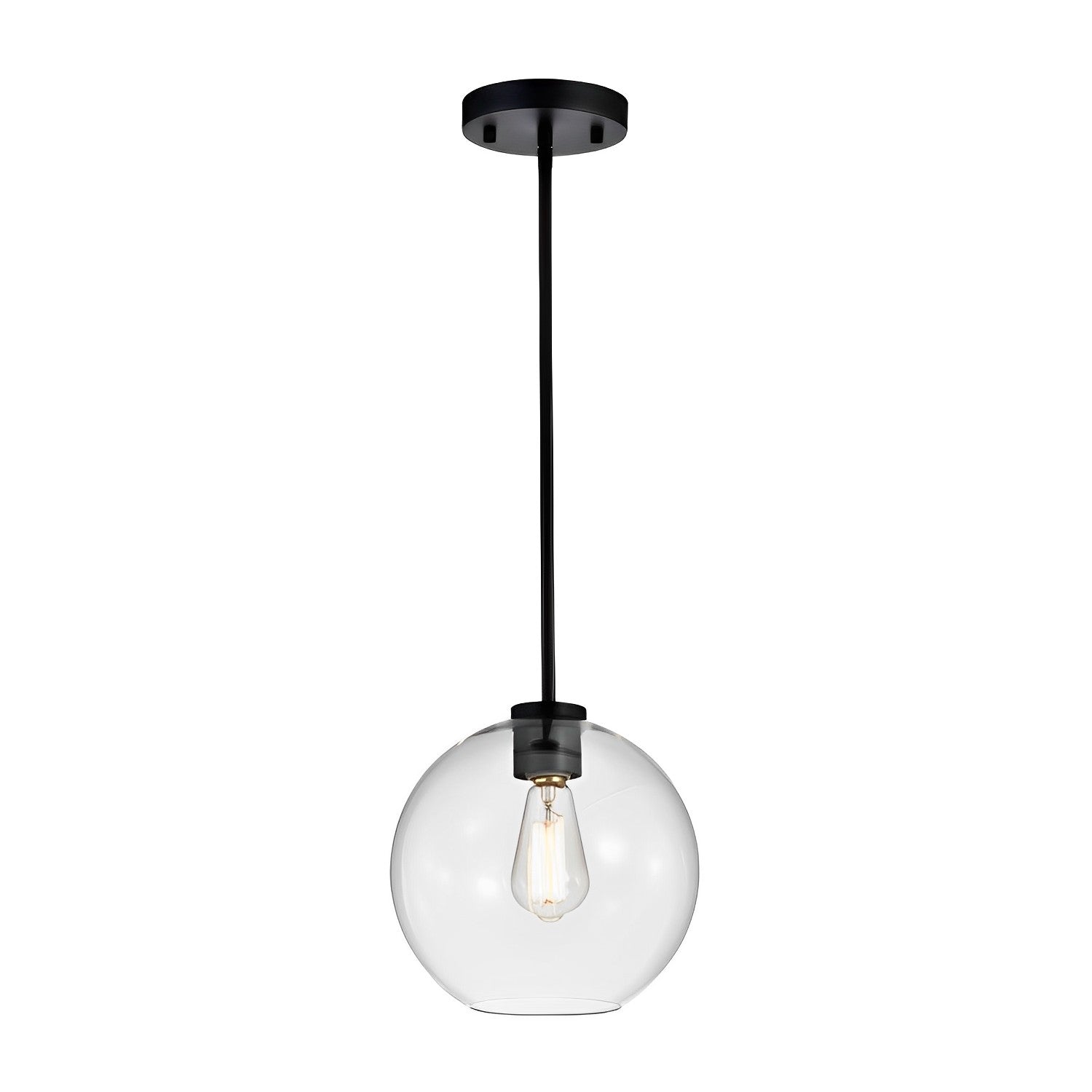 8W Modern 1 Light Mini Pendant Light Fixture with Glass Shade - Adjustable Hanging Ceiling Light for Kitchen & Living Room - Dimmable - Black Finish