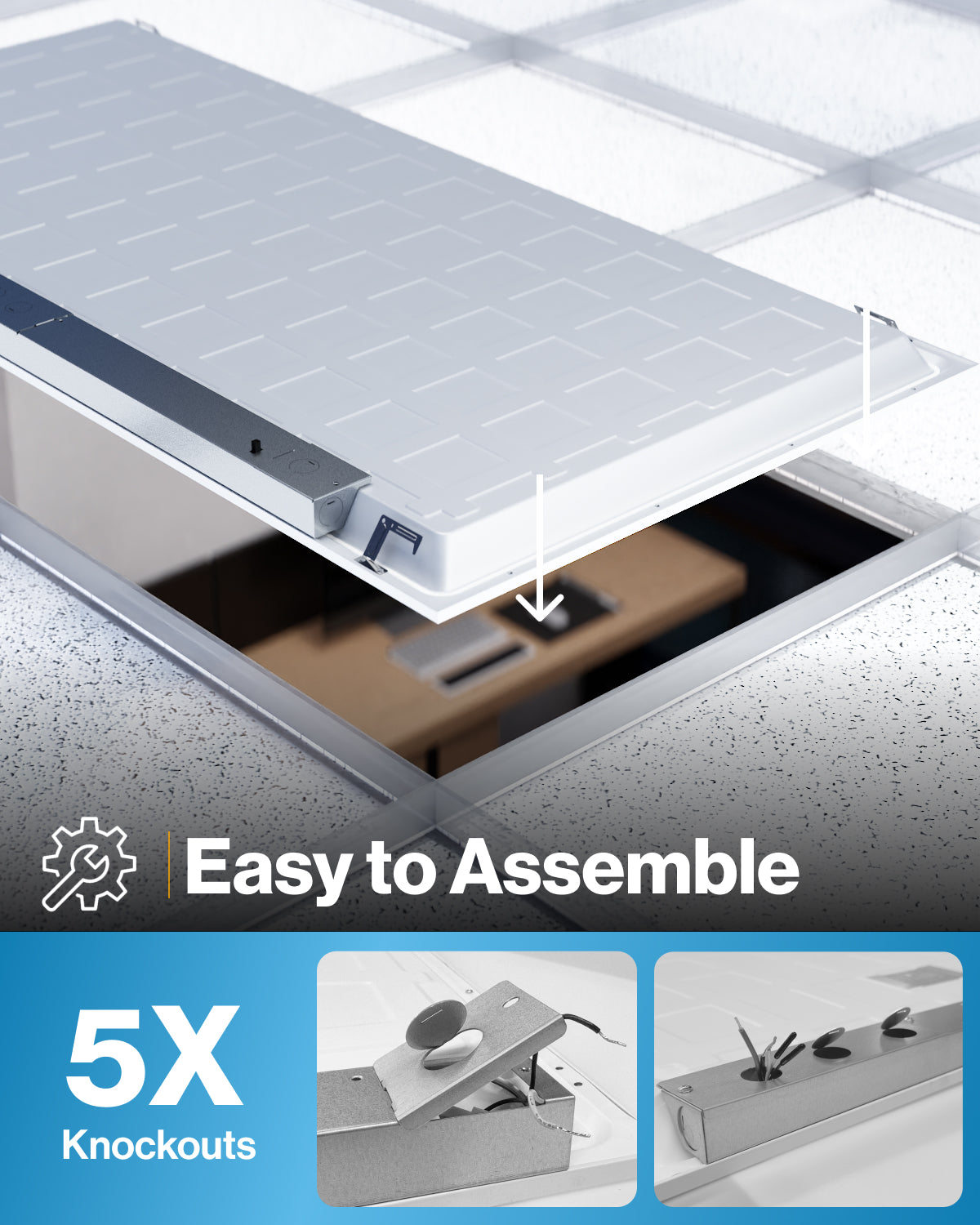 LED Ceiling Panel Light, 50W/40W/30W, 2x4, Selectable Wattage & CCT, 6500 Lumens