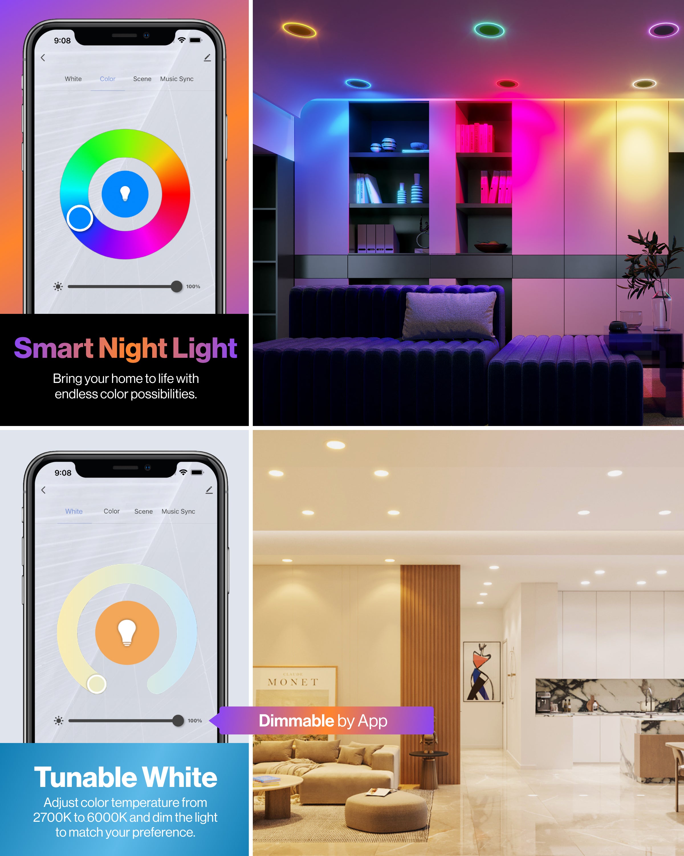 Control the light settings remotely with the comfort of your phone.