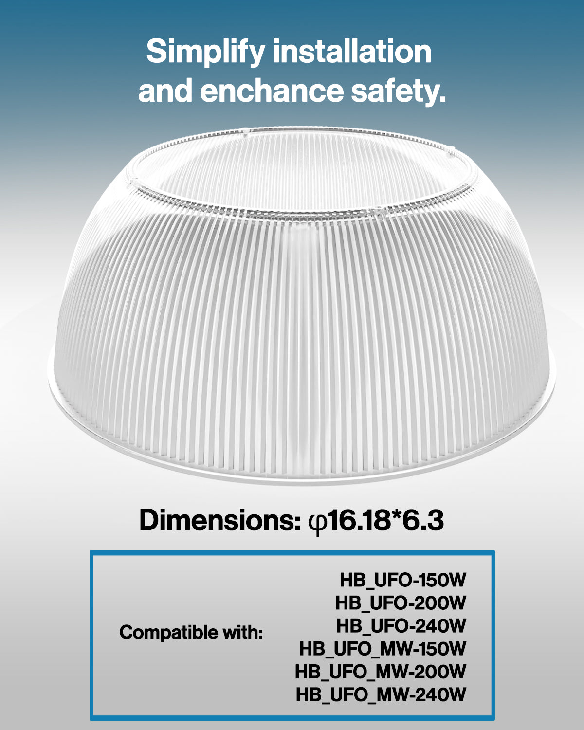 UFO High Bay LED Fixture with Reflector, 150W/200W/240W