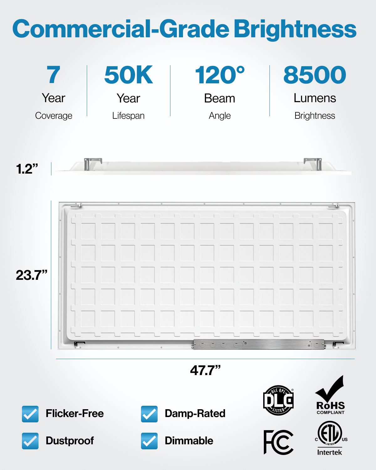 LED Ceiling Panel Light, 60W/50W/40W, 2x4, Selectable Wattage & CCT, 7700 Lumens