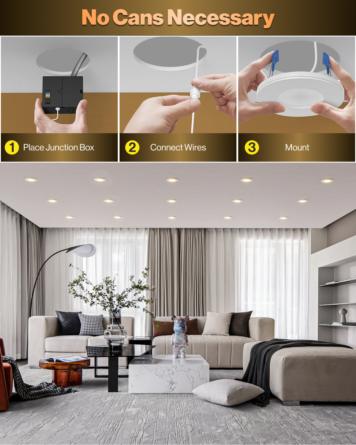 Installation is simple and quick. Fits soffit, double drywall ceilings, and ceiling spaces that are as small as 2".