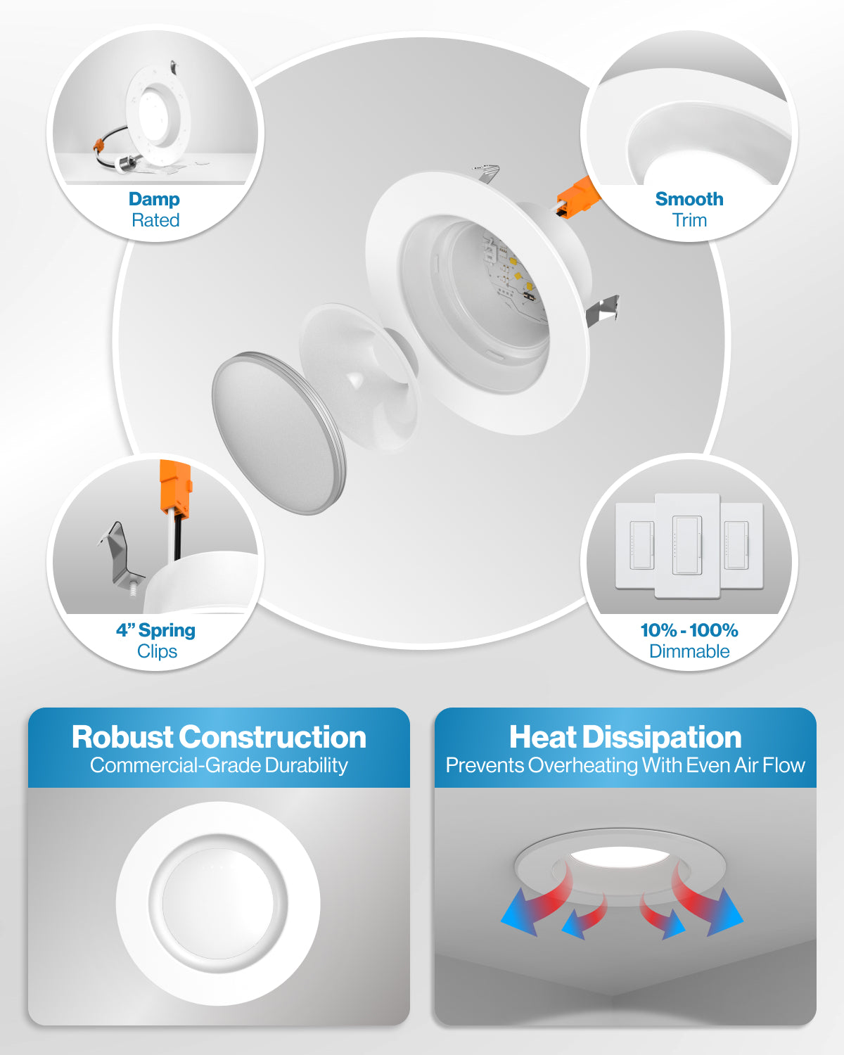 Recessed LED Retrofit Lighting, 4 Inch, Smooth, Selectable CCT, 660 Lumens