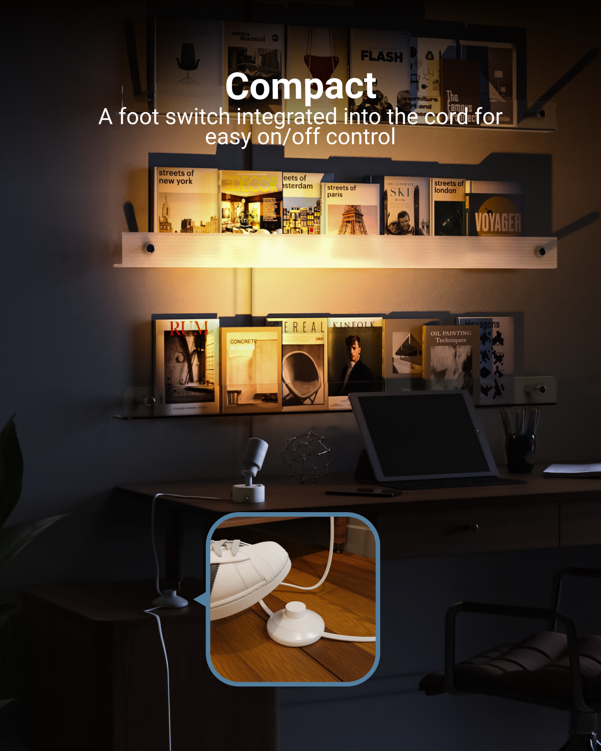 It is easy to switch on/off by foot/hand. No more long wires that can get tangled up.