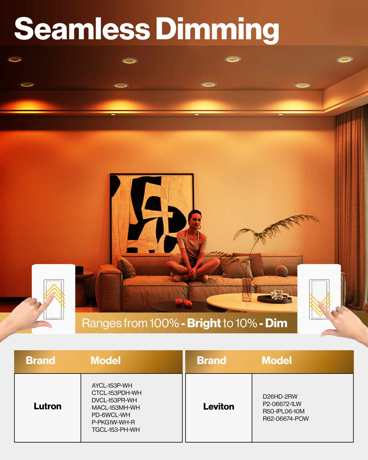 Experience instant, flicker-free dimmed lighting in your indoor space.