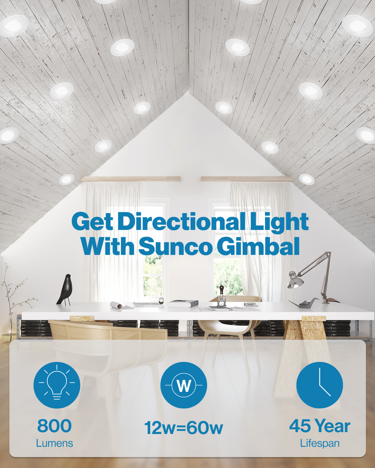 Recessed LED Retrofit Lighting, 5/6 Inch, Gimbal, 800 Lumens (Off White Trim)
