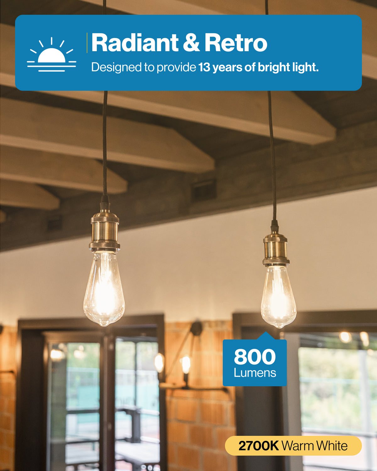 ST64 LED Bulb, Filament, 800 Lumens