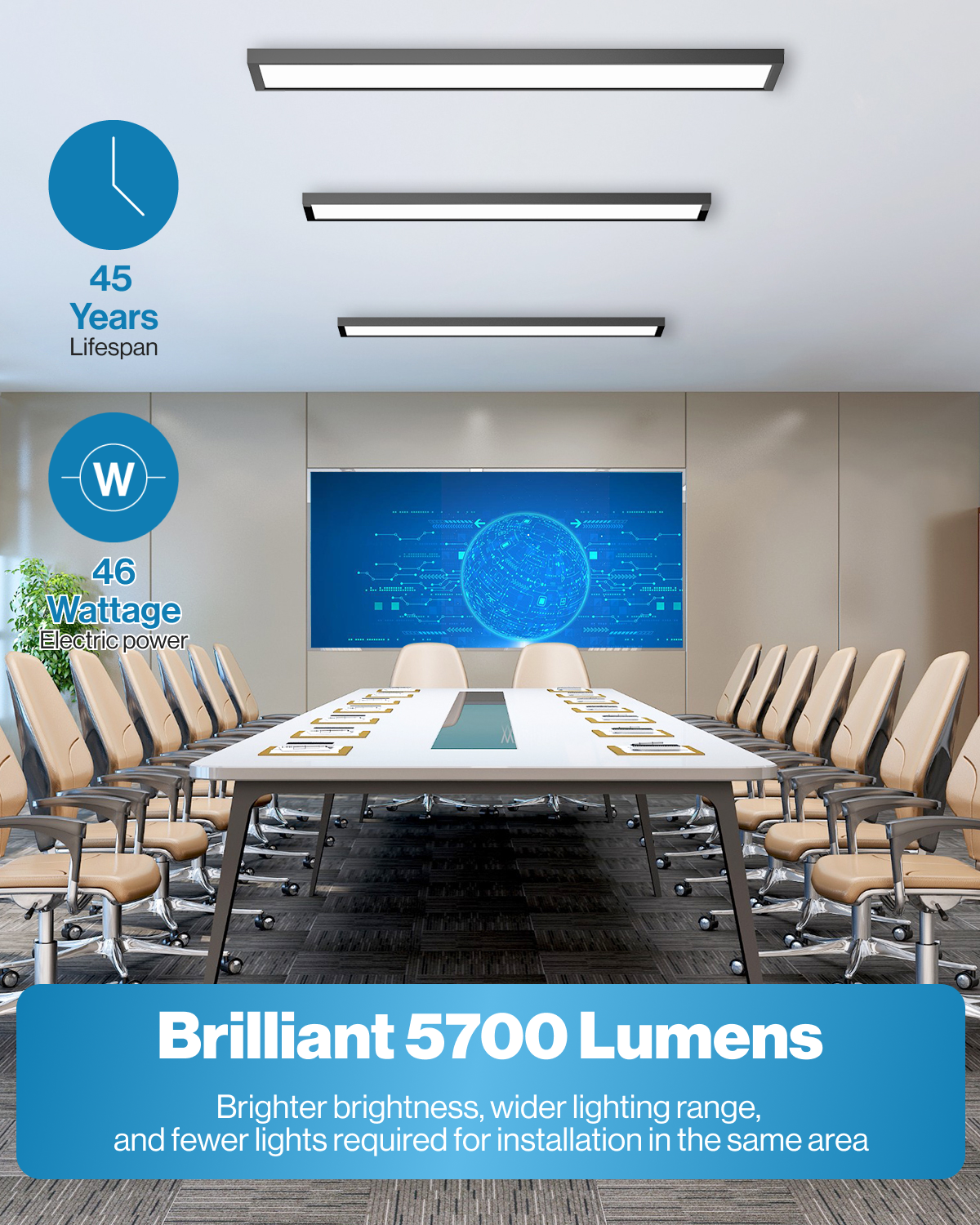 LED Ceiling Panel Light, Black, 46W/40W/30W, 1X4, Selectable Brightness & CCT, 5700 Lumens