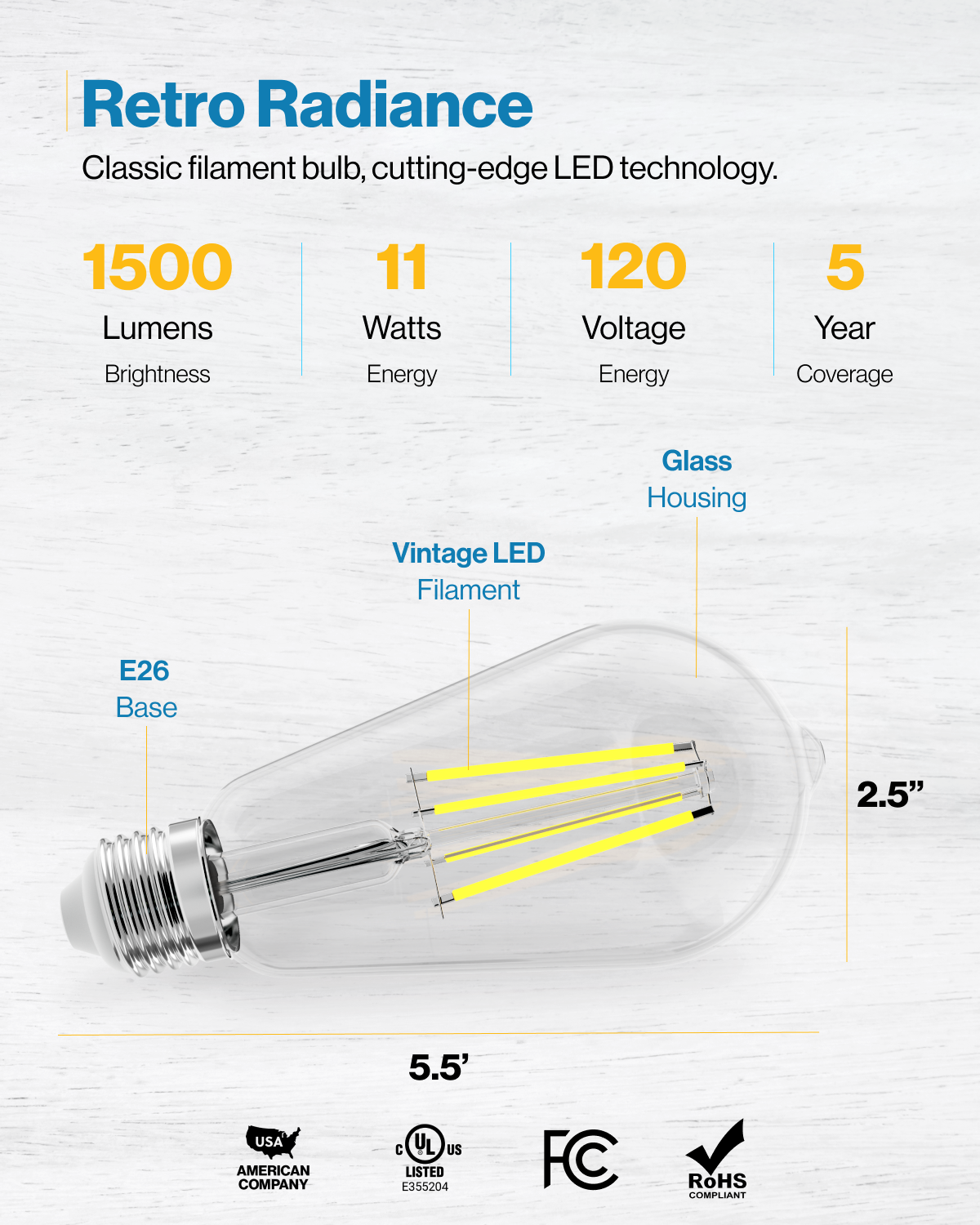 Ultra-Bright ST64 LED Bulb, Filament, 1500 Lumens