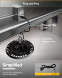 UFO High Bay 150W Plug & Play LED Fixture, 2-Step Install, 19500 Lumens