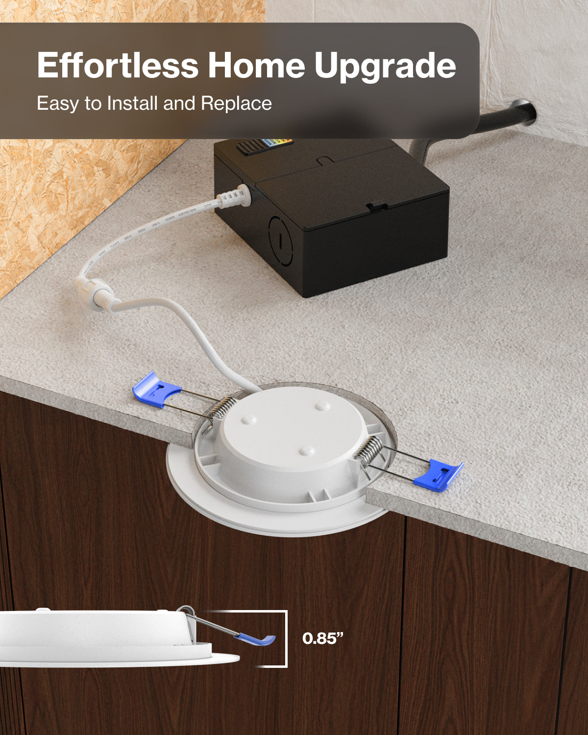 Recessed LED Lighting, 4 Inch, High Lumen Slim, Wafer Thin, Smooth Trim, Selectable CCT, 800 Lumens