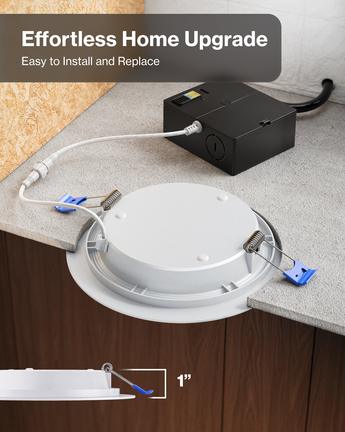 Recessed LED Lighting, 6 Inch, Slim, Baffle Trim, Selectable CCT, 850 Lumens