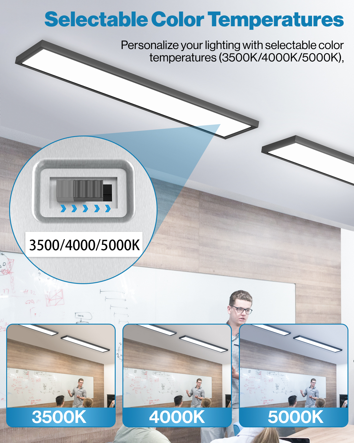 LED Ceiling Panel Light, Black, 46W/40W/30W, 1X4, Selectable Brightness & CCT, 5700 Lumens