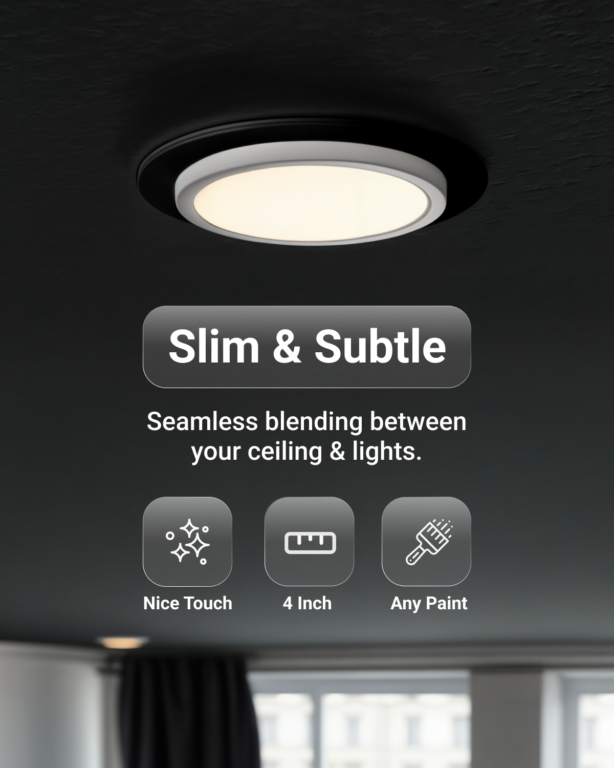 This trim overlay easily slips onto the back of your recessed light or retrofit light. It fits between the trim of your light and the ceiling drywall to hide unsightly gaps.