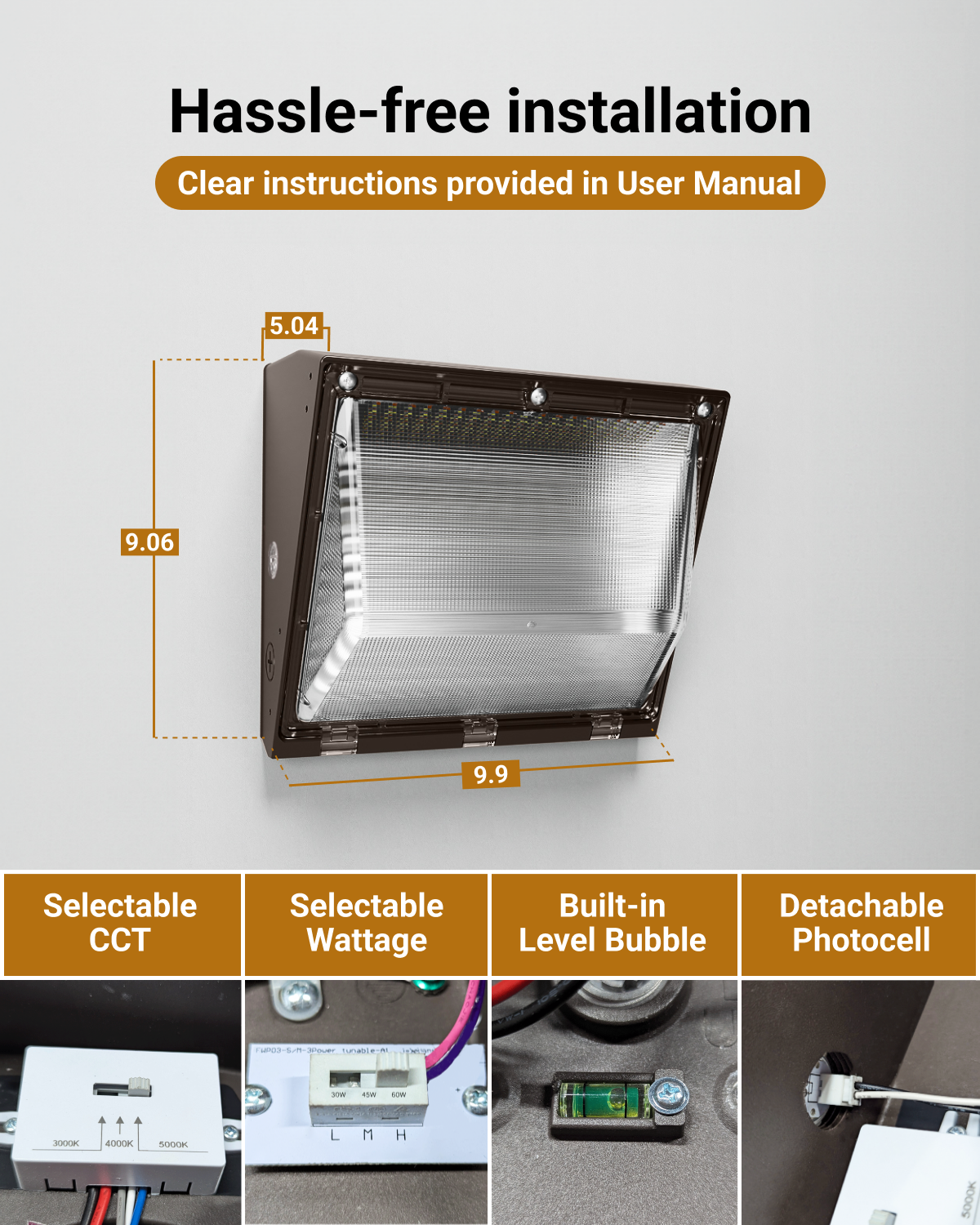 Setup features a hinged cover, integrated leveler, convenient conduits, and an EVA gasket for precise alignment and quick installation.