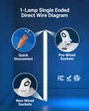 Non-shunted wiring harness for retrofitting 2 lamps bi-pin T8/T12 fluorescent fixtures to LED Ready for single-end, Type B, direct wire tubes. Also includes pairing non-wired, non-shunted sockets.