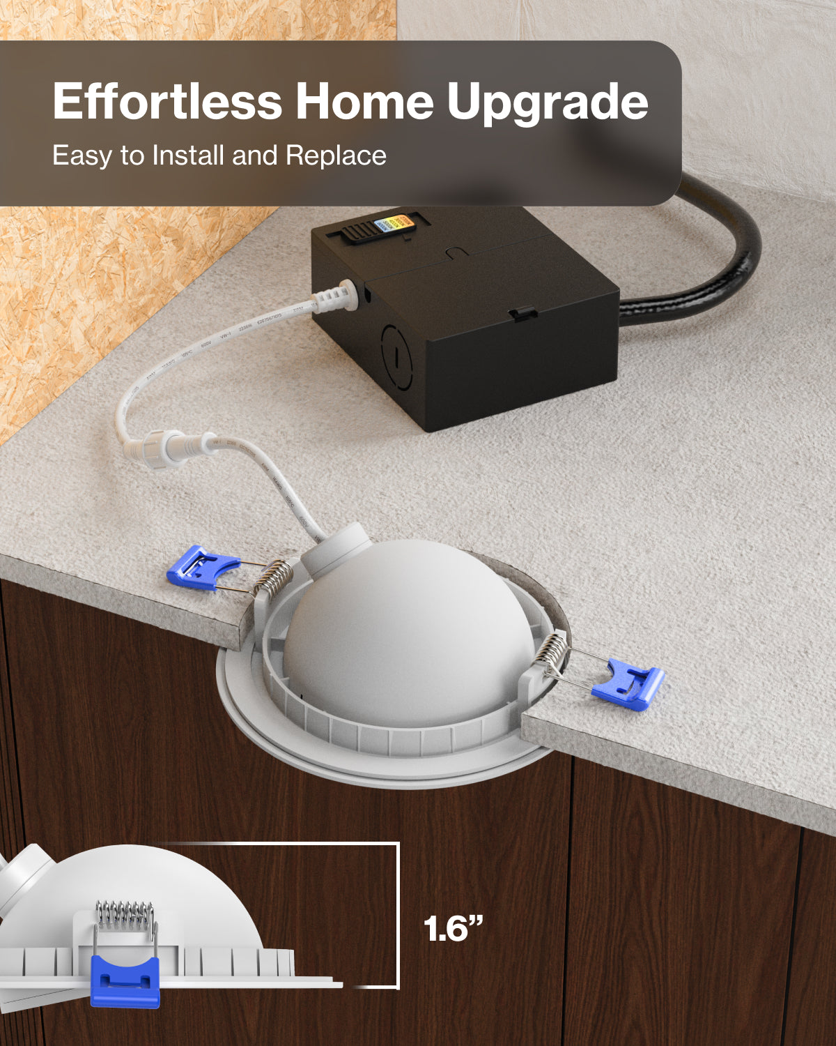 Recessed LED Lighting, 4 Inch, Slim Eyeball Gimbal, Selectable CCT, 900 Lumens