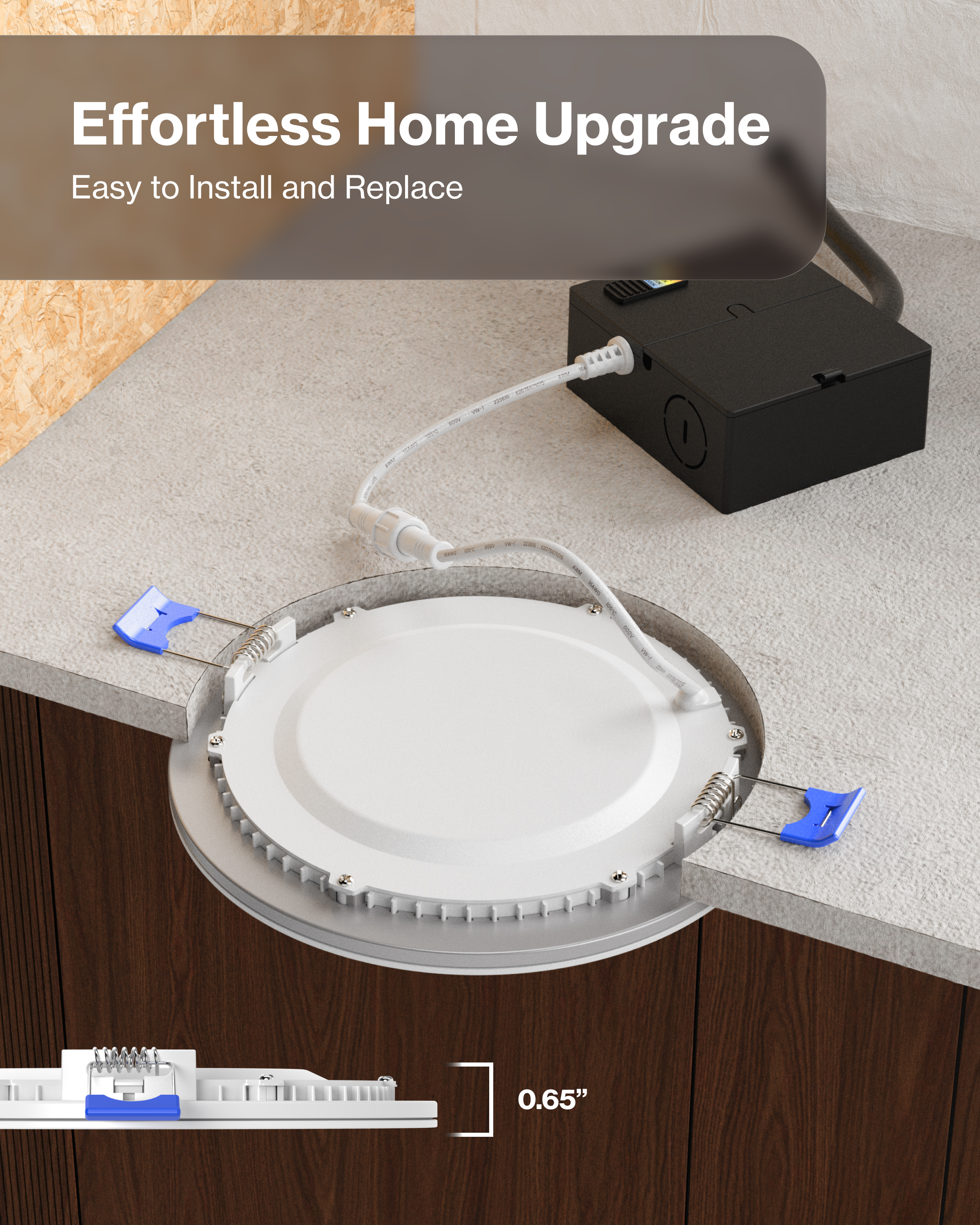 Recessed LED Lighting, 6 Inch, Smart Night Light Slim, Wafer Thin, Smooth Trim, Selectable CCT, 1100 Lumens