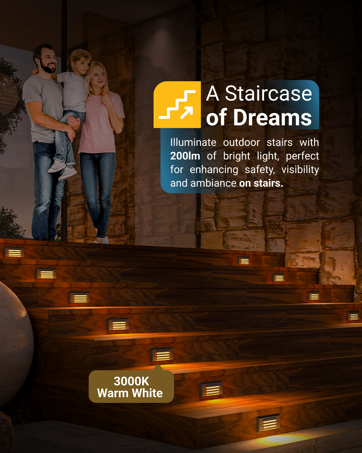 The mood-enhancing light adds a cozy and inviting atmosphere to your staircase.