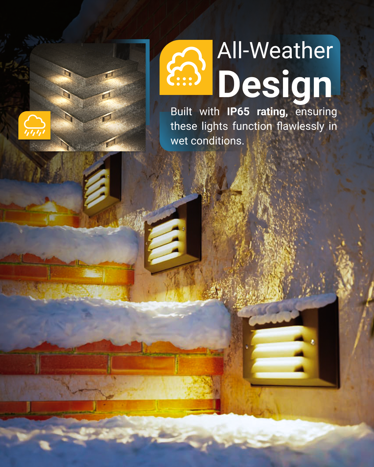 Durability is guaranteed. The aluminum finish and IP65 rating allows for a more safe and secure light source that can withstand any weather.