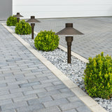 Brass Landscape Pathway Light, Smooth Small Hooded, Low Voltage, Plastic Spike Included