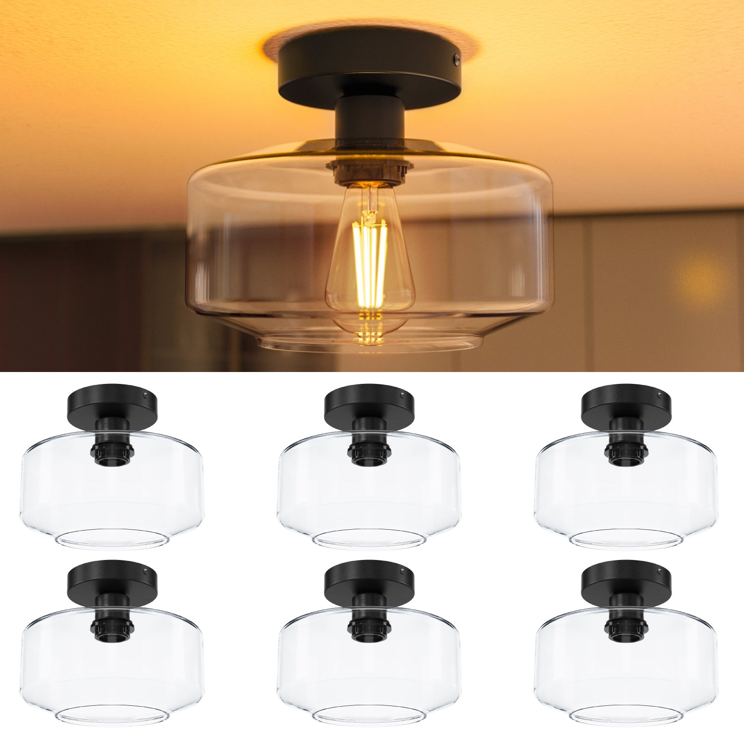 Semi-Flush Villa Farmhouse Black Ceiling Fixture