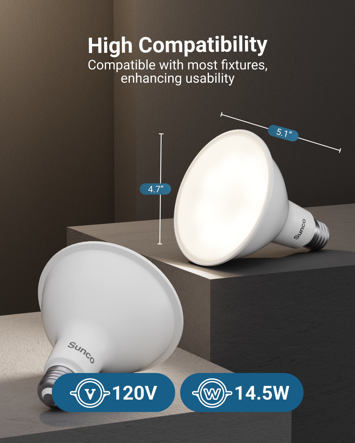 The standard E26 base makes the bulb compatible with most fixtures.