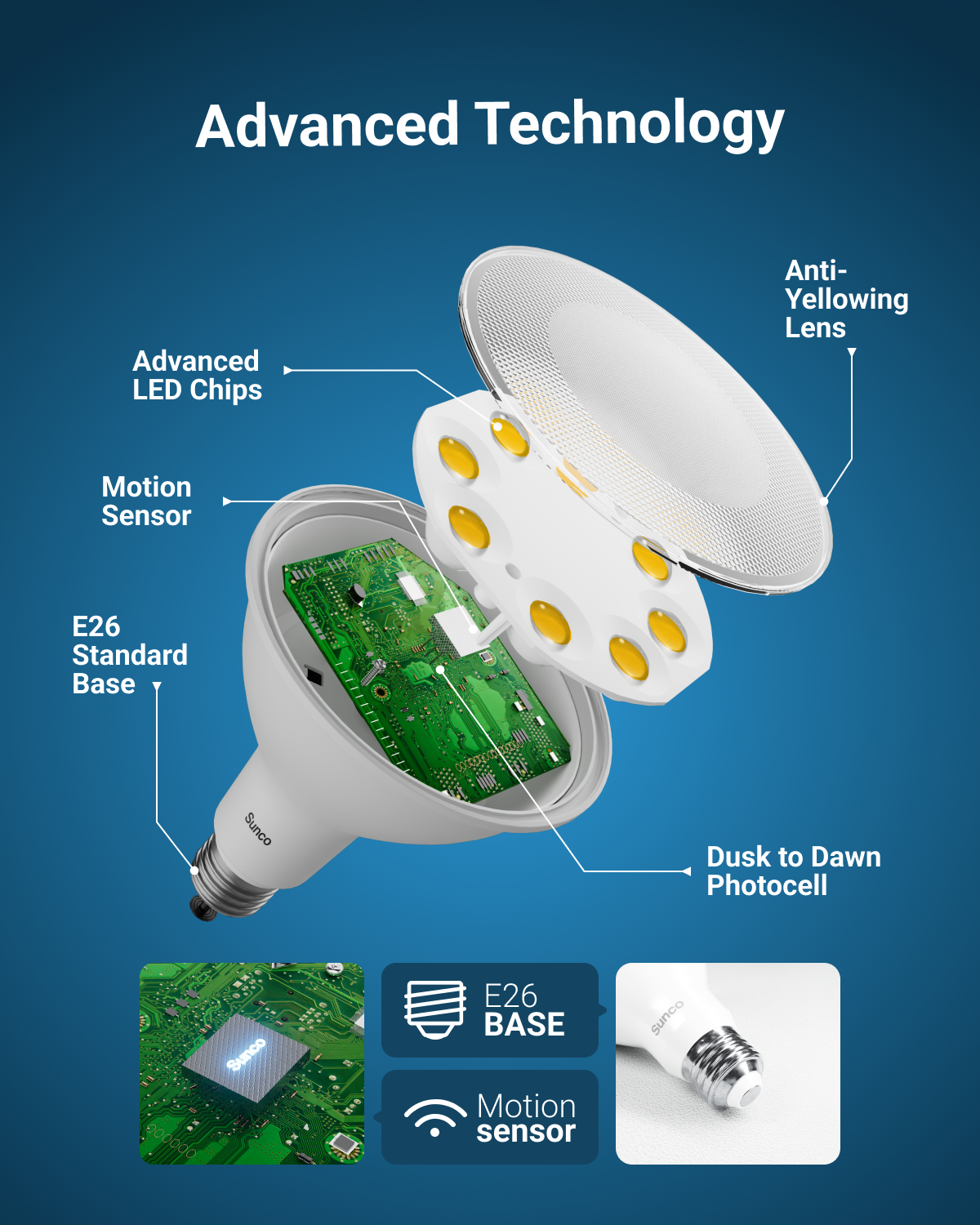 We uphold the highest standards for all our products by testing each product for optimal performance and safety. Our PAR38 LED bulbs with photocell sensor contain no mercury and don't emit UV or IR.