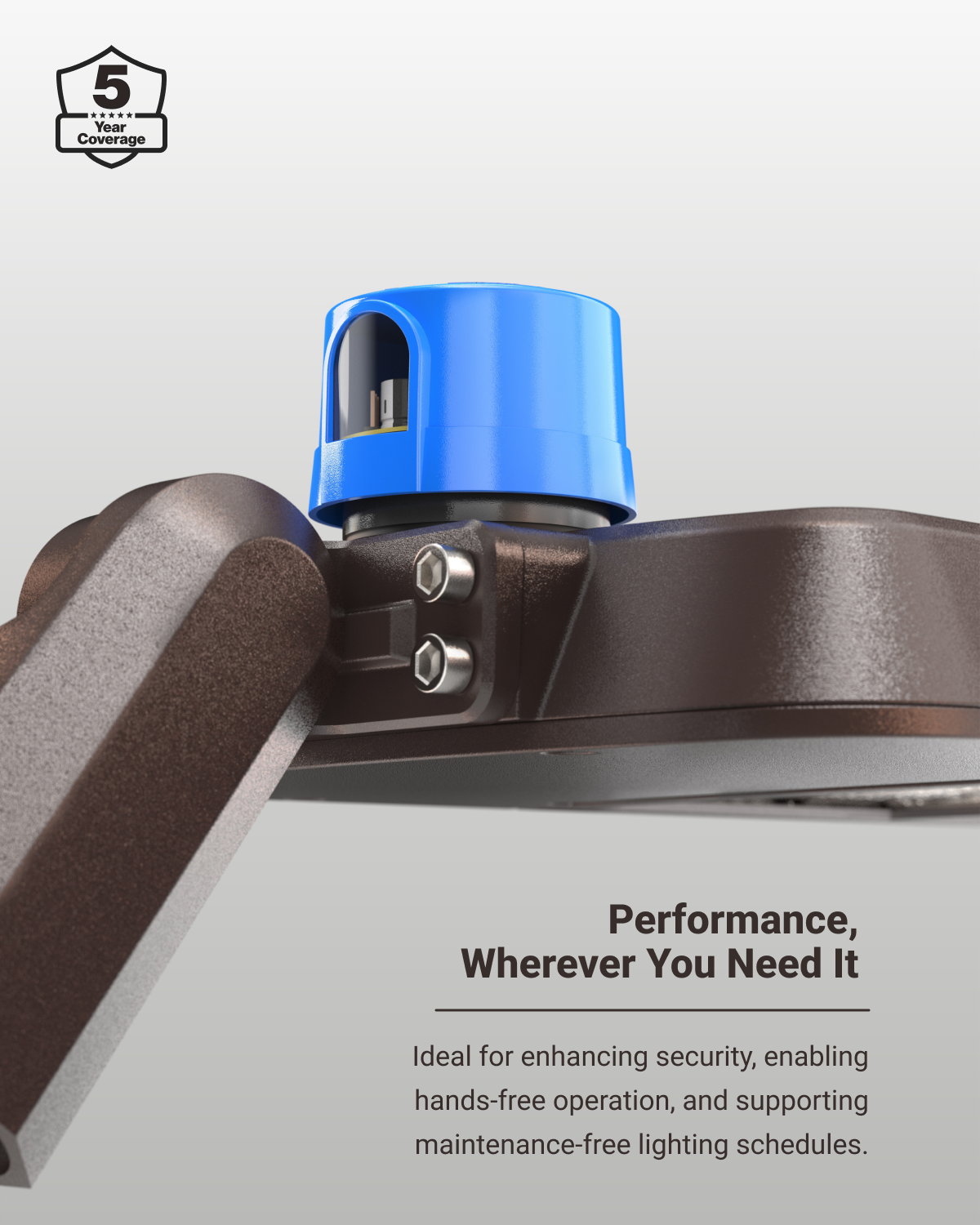 The photocell sensor ensures quality and safety while providing reliable compatibility with a wide range of outdoor lights, including parking lot, shoebox, street, barn, and pole lights.