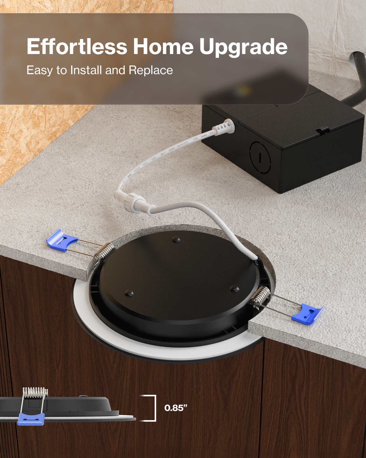 Sunco Lighting Black Trim IC-Rated Included Junction Box Joist-Friendly Adjustable Spring Clips