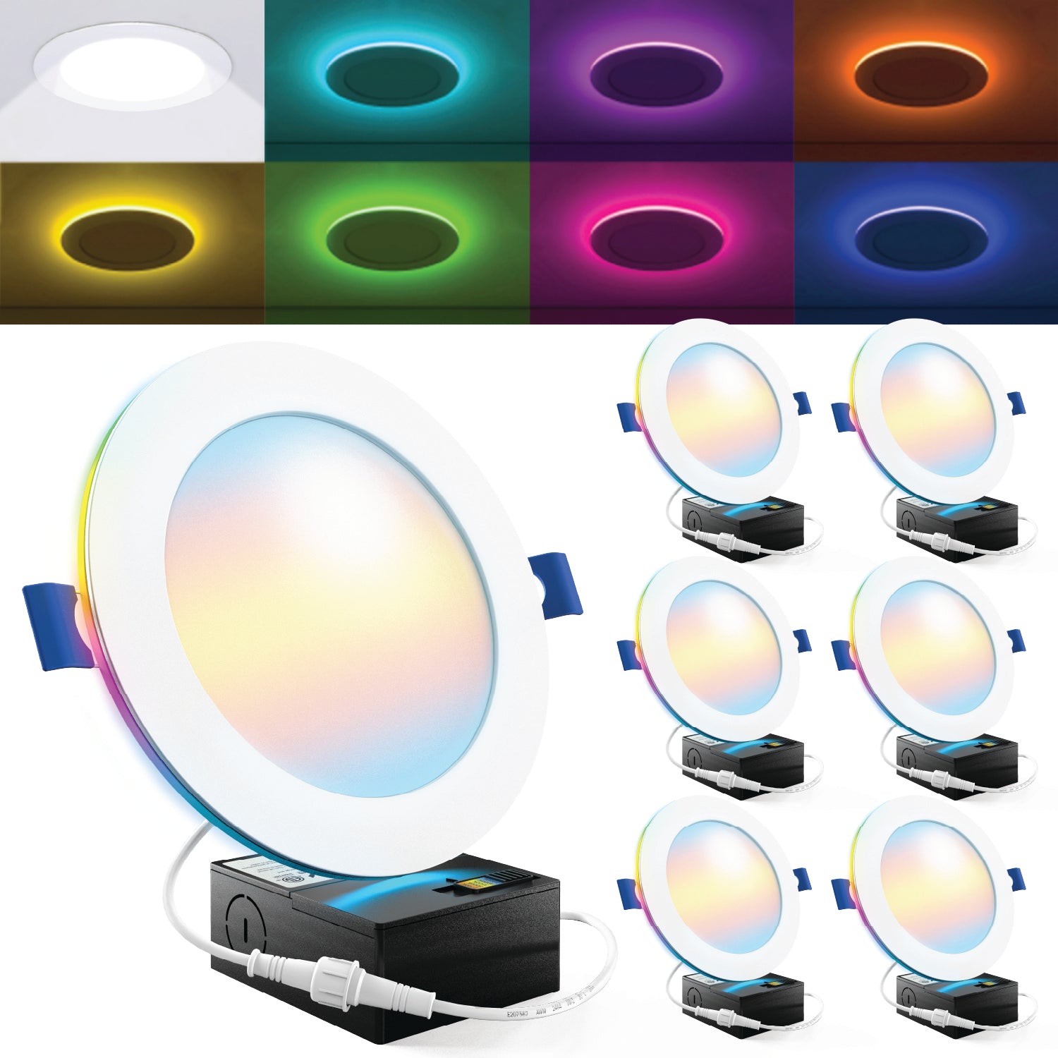 Recessed LED Lighting, 6 Inch, Smart Night Light Slim, Wafer Thin, Smooth Trim, Selectable CCT, 1100 Lumens