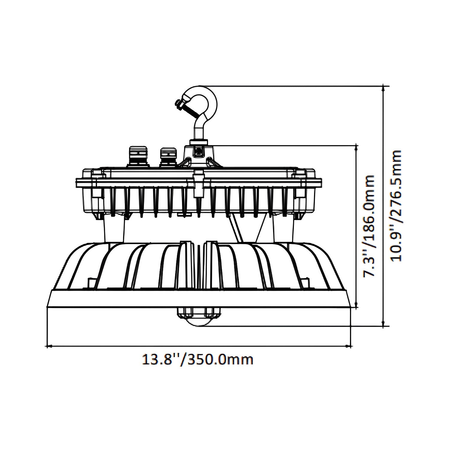 Dimension of high bay led ufo light or commercial lighting fixture