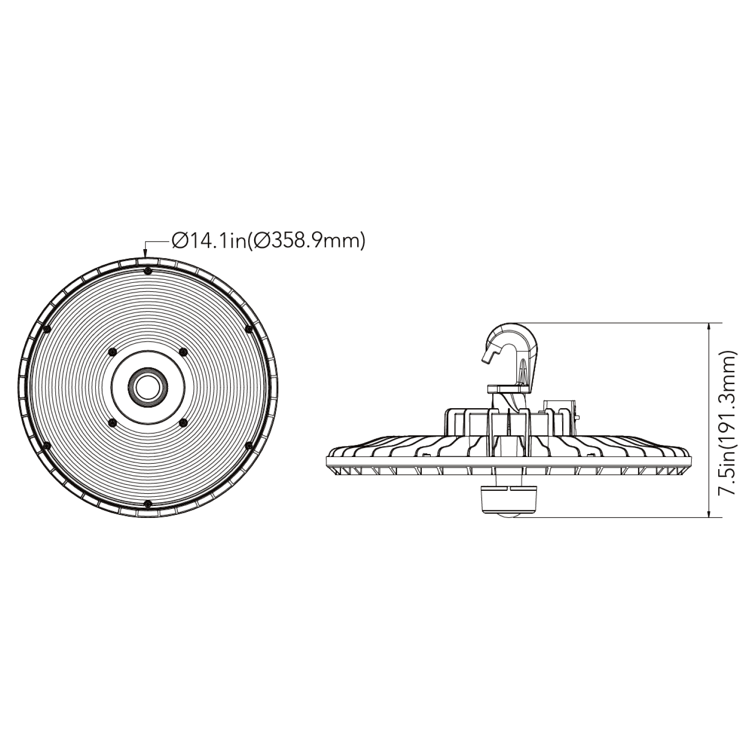 UFO High Bay LED Fixture, 210W/168W/126W/84W, River, Selectable Wattage & CCT, 32000 Lumens