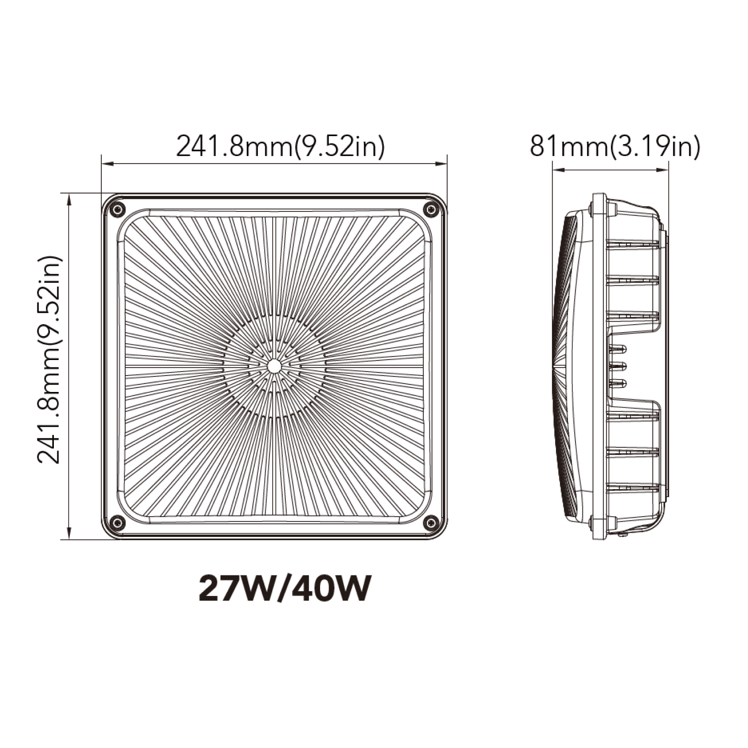 LED Canopy Light, 27W, Dimmable, 3800 Lumens