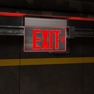 The exit sign has US standard red 6" high letters with 3/4" strokes that are visible from up to 100 feet away for maximum visibility.