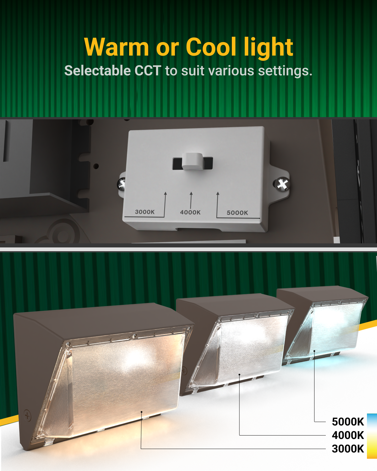 Choose between 3 color temperatures that align with your commercial space.