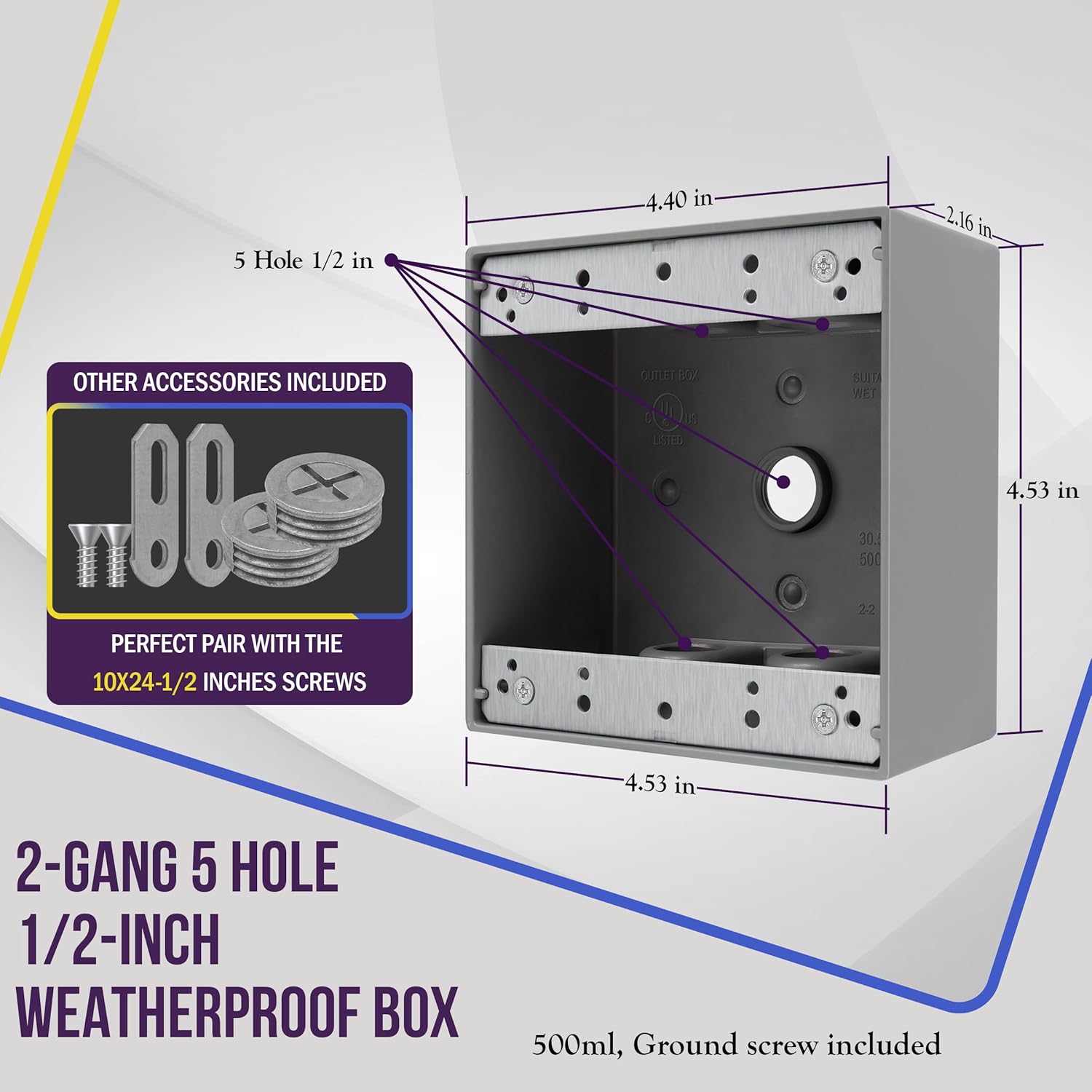 Enerlites 1/2 in. 2-Gang 5-Holes Weatherproof Box